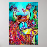 PEACOCKS EN AMOUR, Rouge Jaune Turquase Bleu