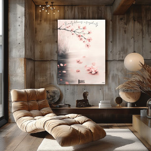 Poster Peacy Cherry Blossom et Pond Art