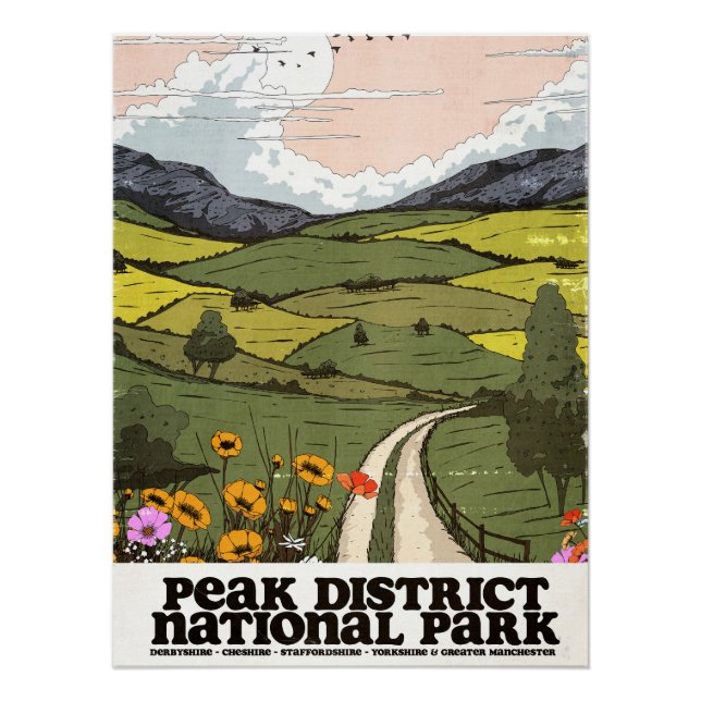 Poster Peak District National Park vintage Travel Poster. (Devant)