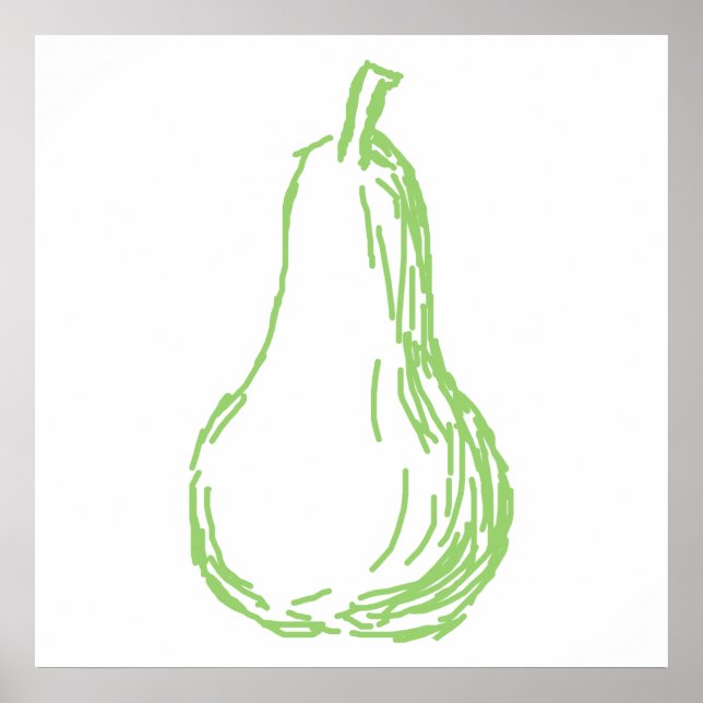 Poster Pear Sketch. Illustration de ligne en vert. (Devant)