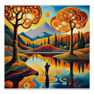 Poster Pêche à la ligne au coucher du soleil 1