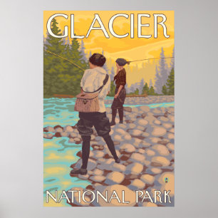 Poster Pêche à la mouche - Parc national du Glacier, MT