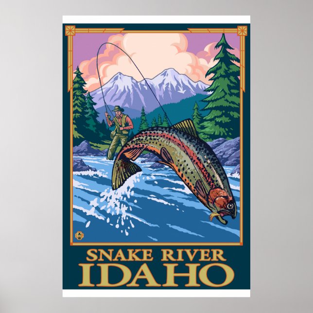 Poster Pêche à la mouche - rivière Snake, Idaho (Devant)
