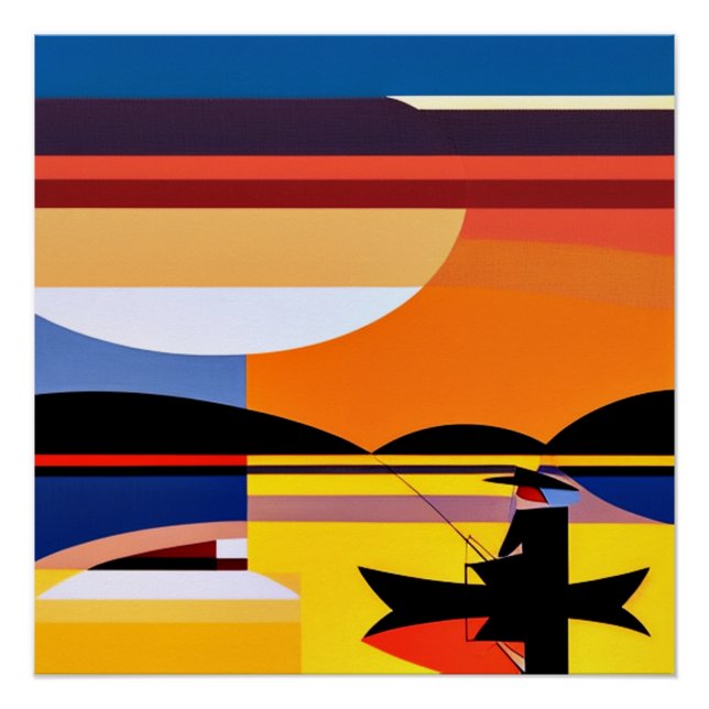 Poster Pêche au coucher du soleil (Devant)