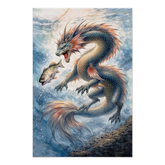 Poster Pêche au Dragon Aquatique (Devant)
