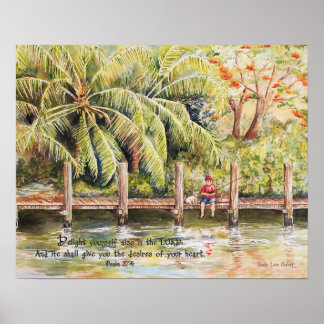 Poster Pêche avec chien Psaume 37:4