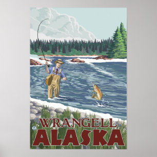 Poster Pêcheur de mouche - Wrangell, Alaska