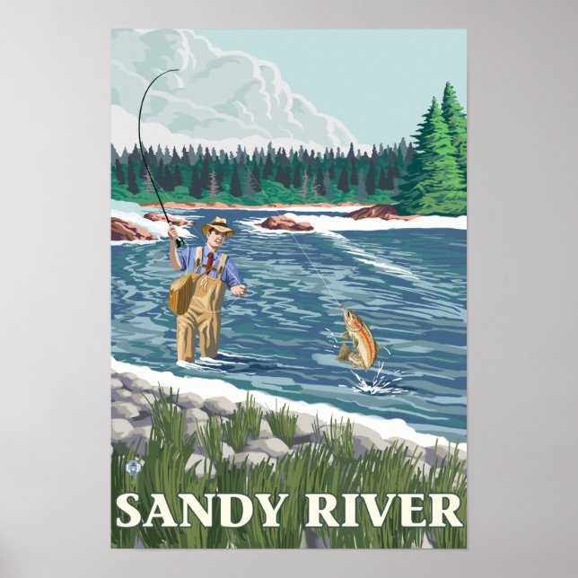 Poster Pêcheur de mouches - Sandy River, Oregon (Devant)