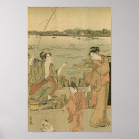 Pêcheurs japonais en gravure sur bois