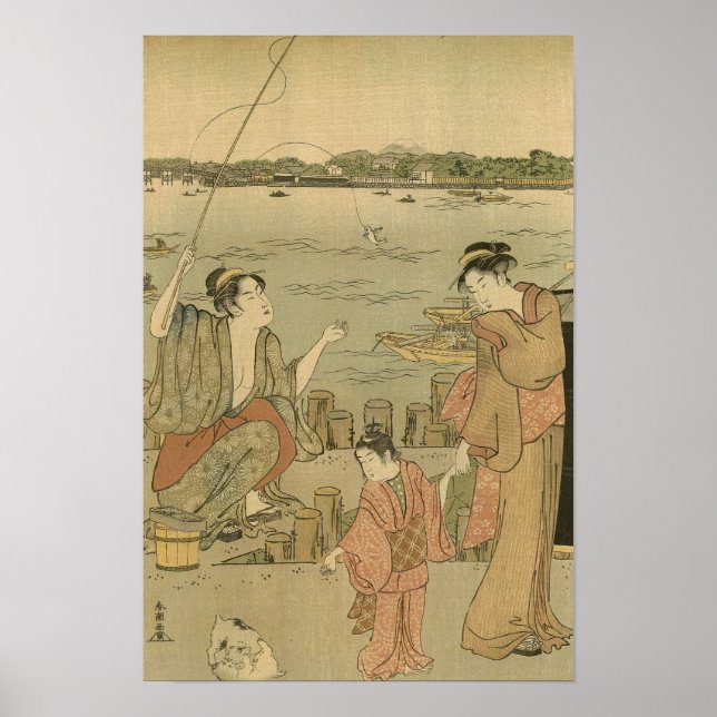Poster Pêcheurs japonais en gravure sur bois (Devant)