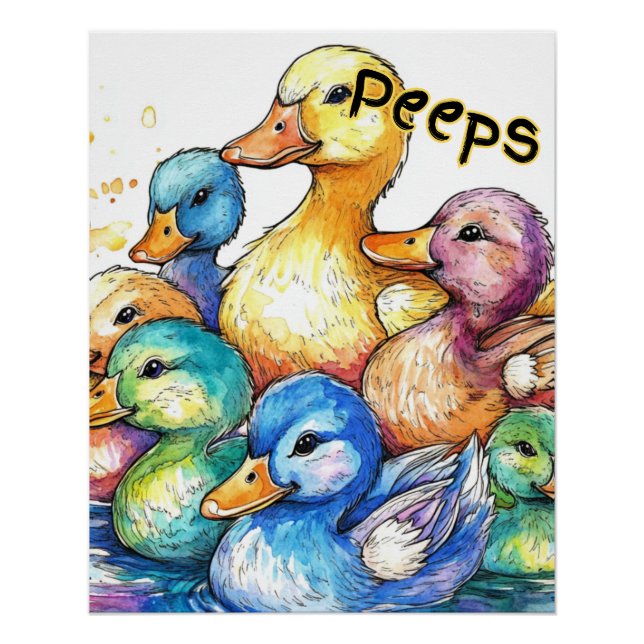 Poster Peeps-Ducks Aquarelle pour enfants (Devant)