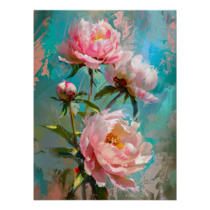 Poster Peines roses sur Peinture Bleue