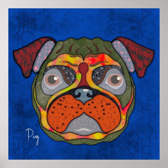 Poster peint à la main du chien Carlin fou (Devant)