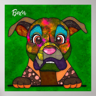 Poster peint à la main par le chien Crazy Boxer