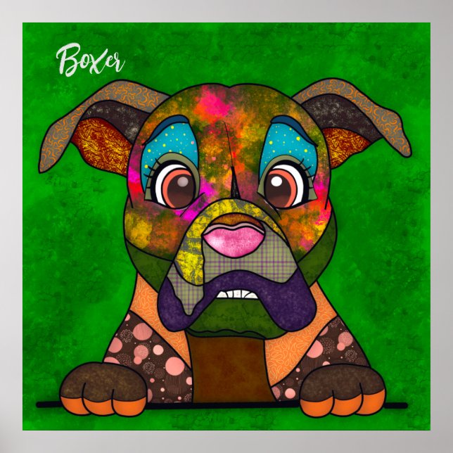 Poster peint à la main par le chien Crazy Boxer (Devant)