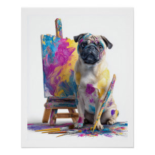 Poster Peintre Pug � Chien d'art abstrait