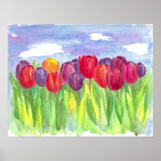 Poster Peinture à l'aquarelle de terrain de la tulipe arc