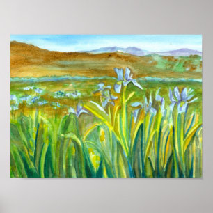 Poster Peinture à l'aquarelle Wild Iris Fleur sauvage Mea