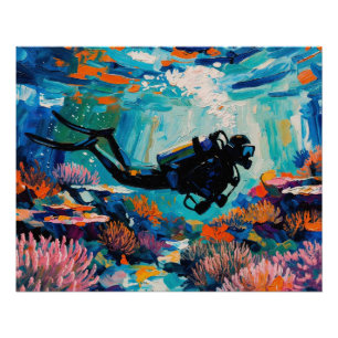 Poster peinture à l'huile Art de la plongée en scaphandre