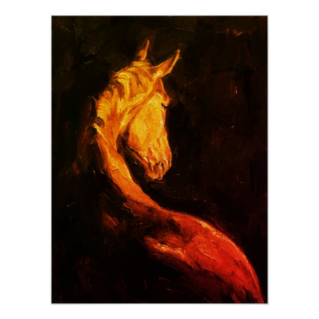 Poster Peinture à l'huile de cheval doré – Animal express (Devant)
