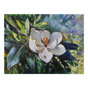 Poster Peinture à l'huile de fleur de magnolia sur l'harm