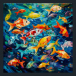 Poster Peinture à l'huile de poisson<br><div class="desc">Illustration numérique d'une peinture à l'huile de beaucoup de poissons dans le style expressionniste.</div>