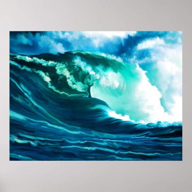Poster Peinture à l'huile de Surf du Pacifique en hiver (Devant)