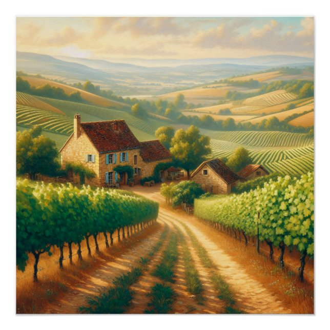 Poster Peinture à l'huile de vignoble français (Devant)