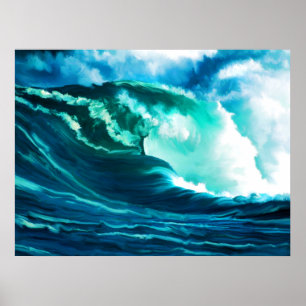 Poster Peinture à l'huile Pacifique de surf d'hiver