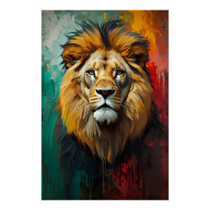 Poster Peinture à l'huile vibrante du portrait du lion ro