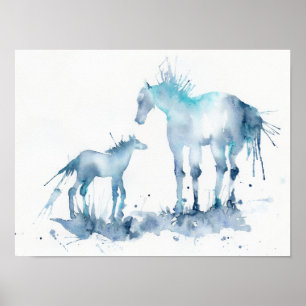 Poster Peinture abstraite de cheval et de poulain