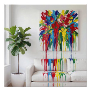 Poster Peinture abstraite dégoulinant sur un canapé blanc