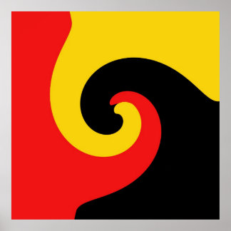 Poster Peinture Abstraite en noir jaune rouge