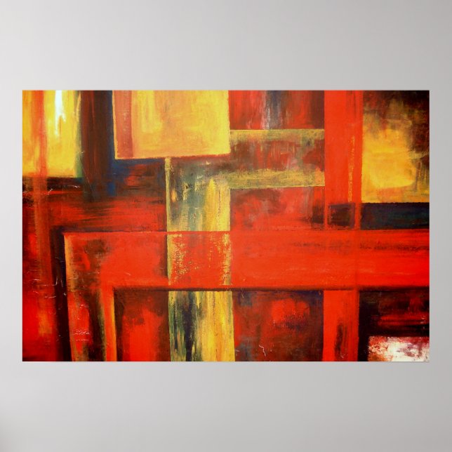 Poster Peinture Abstraite Jaune Rouge (Devant)