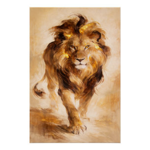 Poster Peinture Abstraite Luxueuse Lion Doré Majestueux A