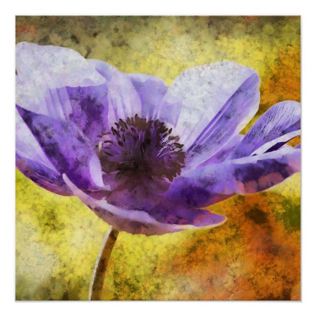 Poster Peinture acrylique à la fleur d'anémone Mauve (Devant)