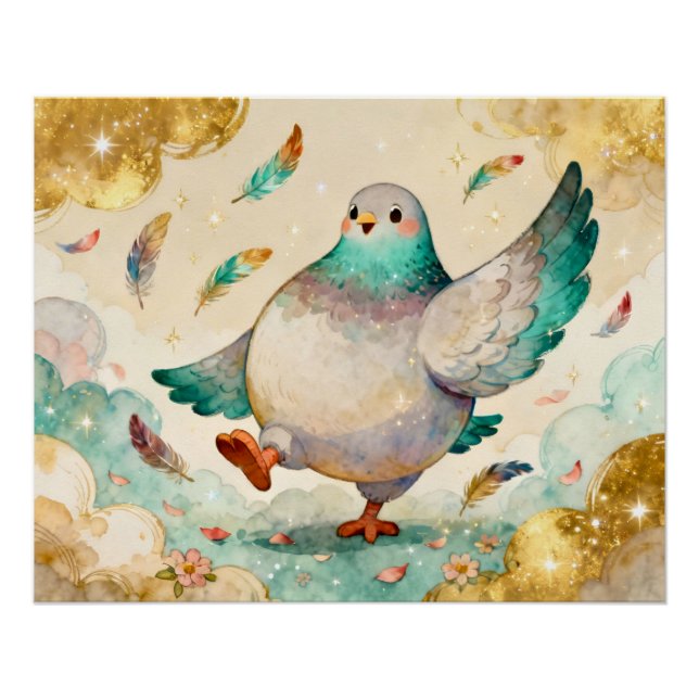 Poster Peinture aquarelle d'un pigeon (Devant)