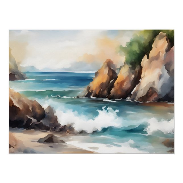 Poster Peinture Arrière - plan d'aquarelle Seashore Art D (Devant)