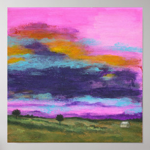 Poster Peinture artistique de paysage, coucher de soleil