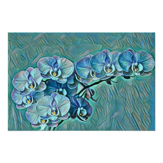 Poster Peinture bleu violet de fleurs d'orchidées mignonn (Devant)