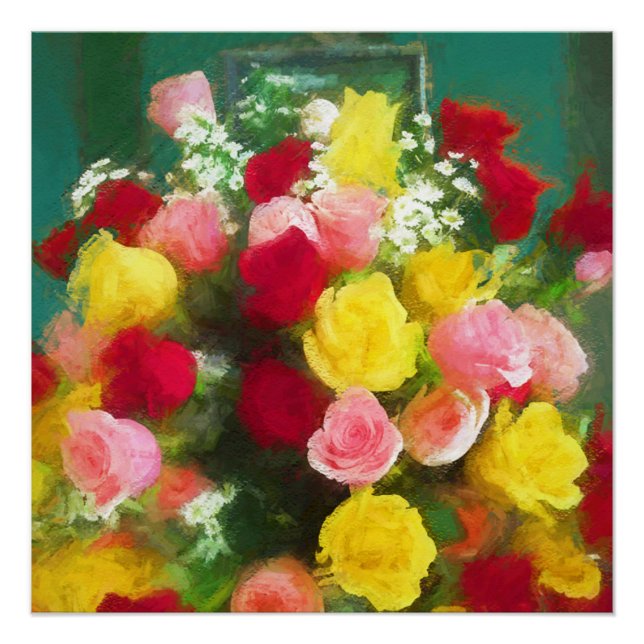 Poster Peinture Bouquet Rose - Jolie Art Fleur Originale (Devant)