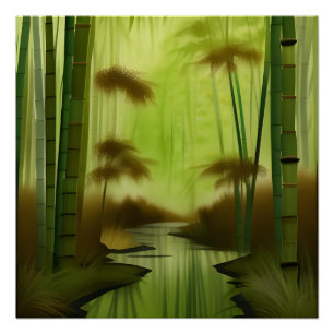 Poster Peinture chinoise traditionnelle de la forêt de ba