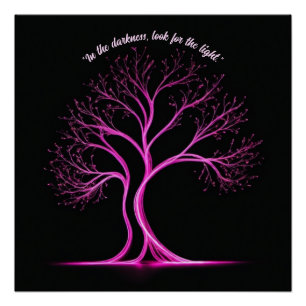 Poster Peinture claire en forme d'arbre rose sur le noir