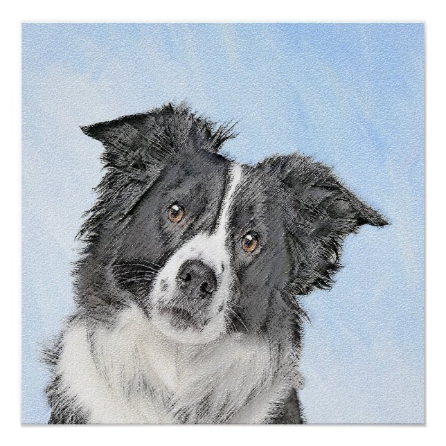 Poster Peinture Collie Bordure - Joli art original chien (Devant)