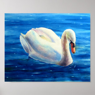 Poster Peinture d'aquarelle de cygne blanc, sauvagine, oi