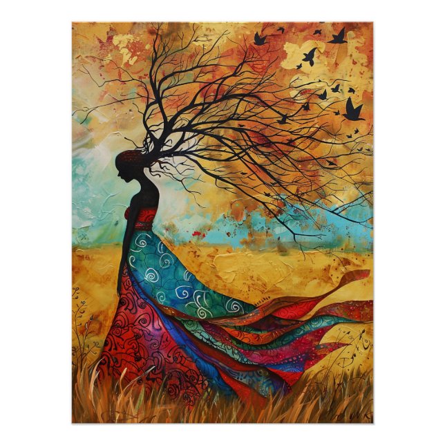 Poster Peinture d'arbre silhouette automnale éthérée (Devant)