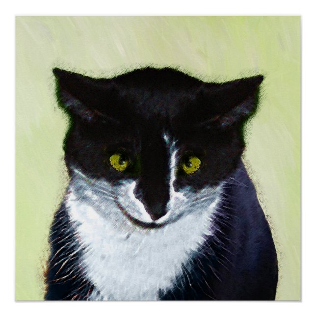 Poster Peinture de chat Tuxedo - Cute Original Cat Art (Devant)
