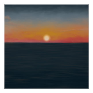 Poster Peinture de coucher de soleil sur un océan paisibl