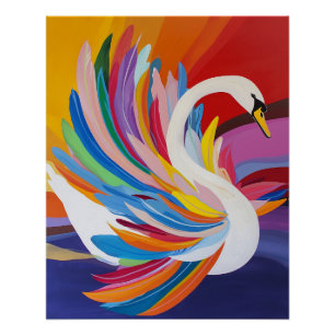 Poster Peinture de cygne aux plumes arc-en-ciel vibrantes