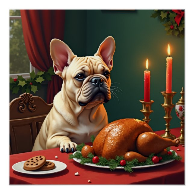 Poster Peinture de fête de Noël de Bouledogue Français (Devant)